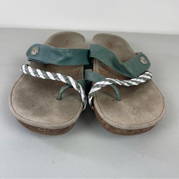 Aetrex Lena Sandals Teal Leather Slide Flip Flops Women's Size 8 Arch Support - Picture 3 of 8